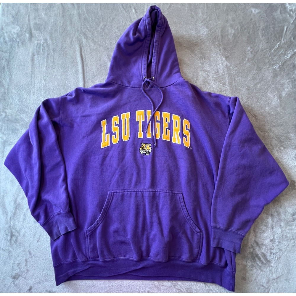 Old Varsity Brand LSU Tigers Hoodie Mens XL Purple Graphic Pullover Sweatshirt